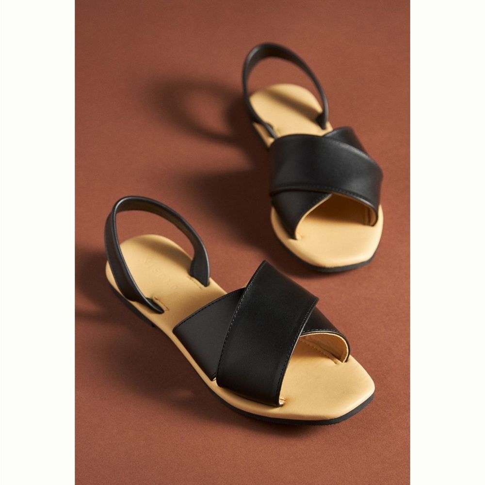 Nisolo Black Leather Crisscross Slingback Sandals with Tan Insole
